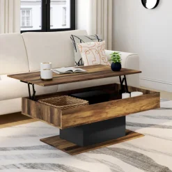 Table basse bois effet vieilli et noir