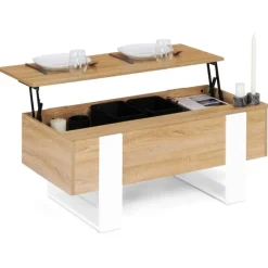 Table basse bois et blanc avec plateau relevable