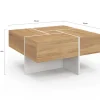 Table basse carrée 70 cm avec tiroirs bois et blanc