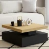 Table basse carrée avec plateau rotatif moderne 70 cm bois et noir
