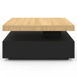 Table basse carrée avec plateau rotatif moderne 70 cm bois et noir