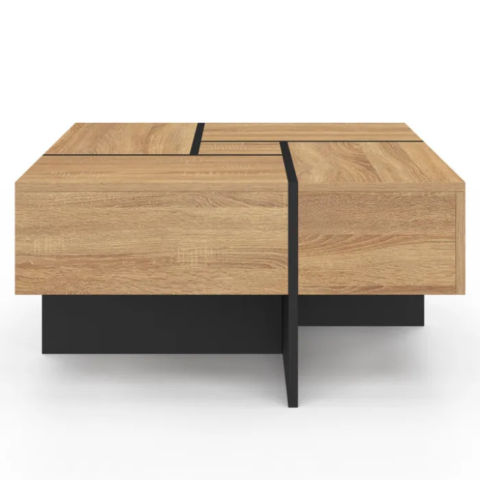 Table basse carrée avec 4 tiroirs bois et noir