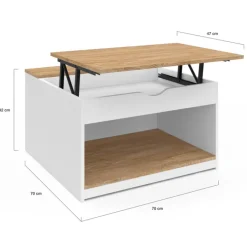 Table basse carrée blanche avec plateau relevable et coffre bois