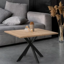 Table basse carrée pied araignée 70 cm bois et noir