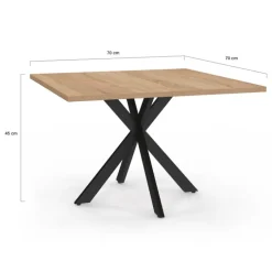 Table basse carrée pied araignée 70 cm bois et noir