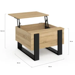 Table basse carrée plateau relevable bois et noir