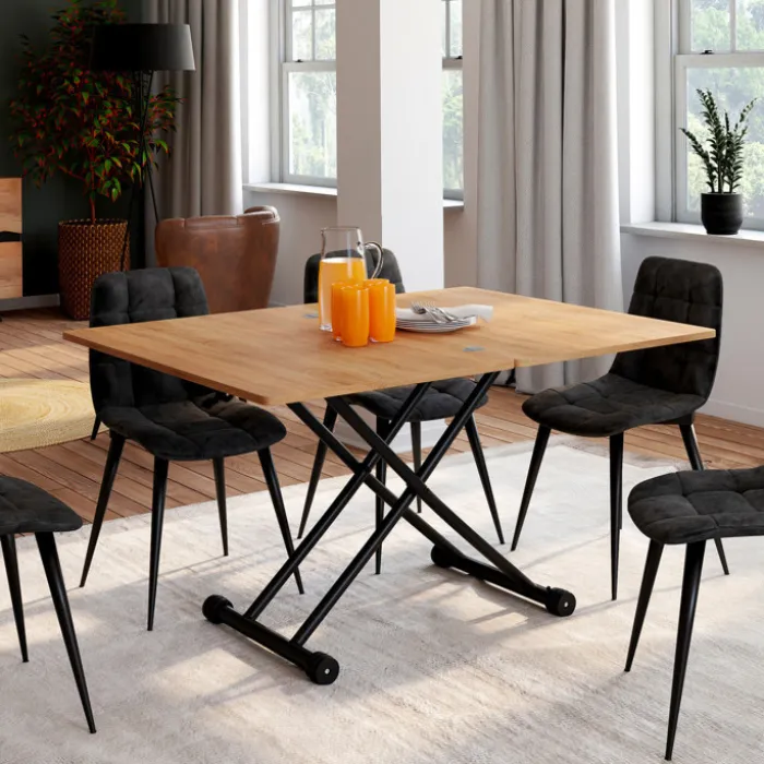 Table basse convertible en table à manger industrielle
