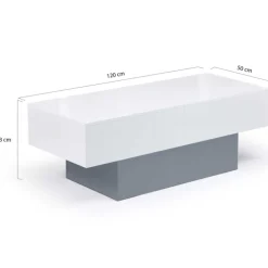 Table basse coulissante blanche et grise avec rangement mini bar intégré