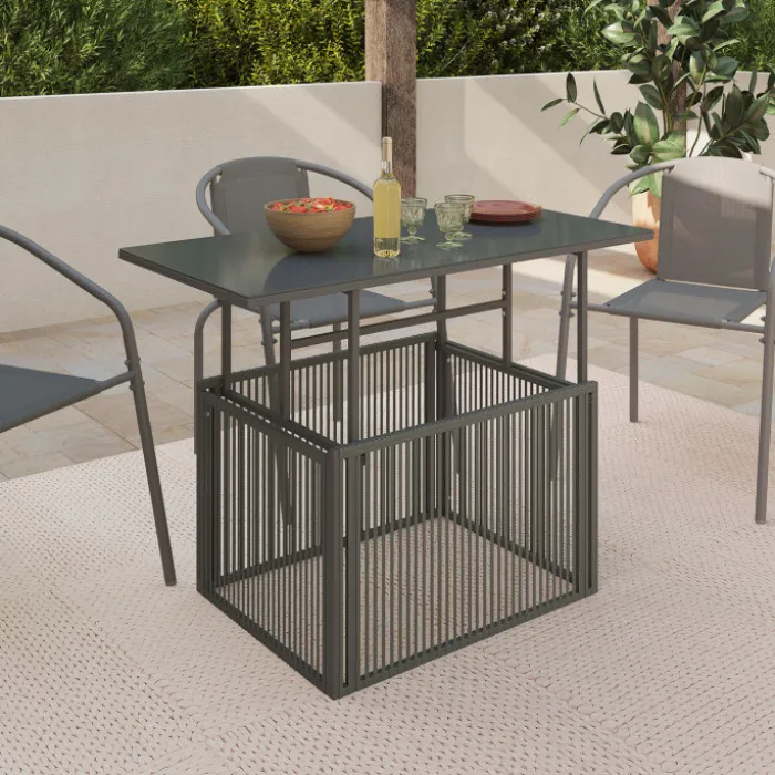 Table basse de jardin relevable rectangulaire 100 cm RIO structure métal et cordage gris anthracite