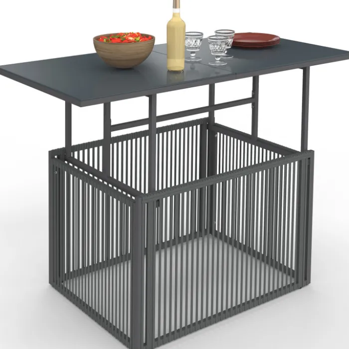 Table basse de jardin relevable rectangulaire 100 cm RIO structure métal et cordage gris anthracite
