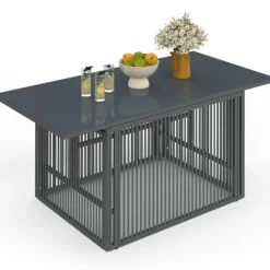 Table basse de jardin relevable rectangulaire 100 cm RIO structure métal et cordage gris anthracite