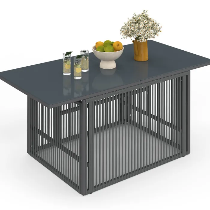Table basse de jardin relevable rectangulaire 100 cm RIO structure métal et cordage gris anthracite