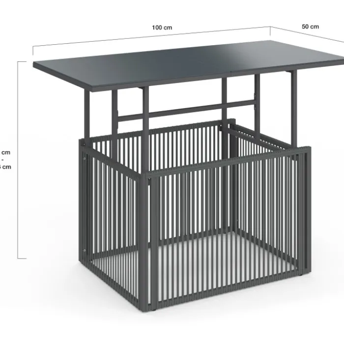 Table basse de jardin relevable rectangulaire 100 cm RIO structure métal et cordage gris anthracite