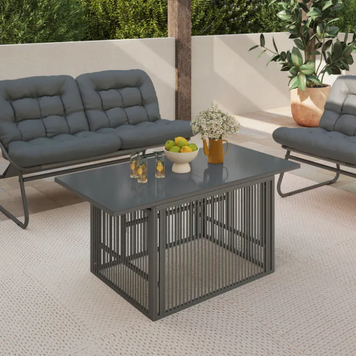 Table basse de jardin relevable rectangulaire 100 cm RIO structure métal et cordage gris anthracite