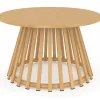 Table basse de jardin ronde 70 cm avec pied lattes en métal effet bois