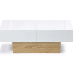 Table basse design blanche avec rangement mini bar intégré