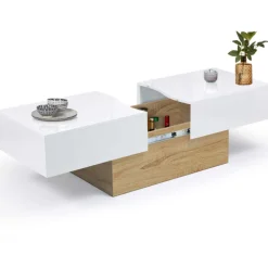 Table basse design blanche avec rangement mini bar intégré