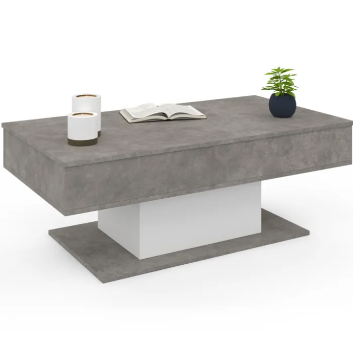Table basse effet béton et blanc