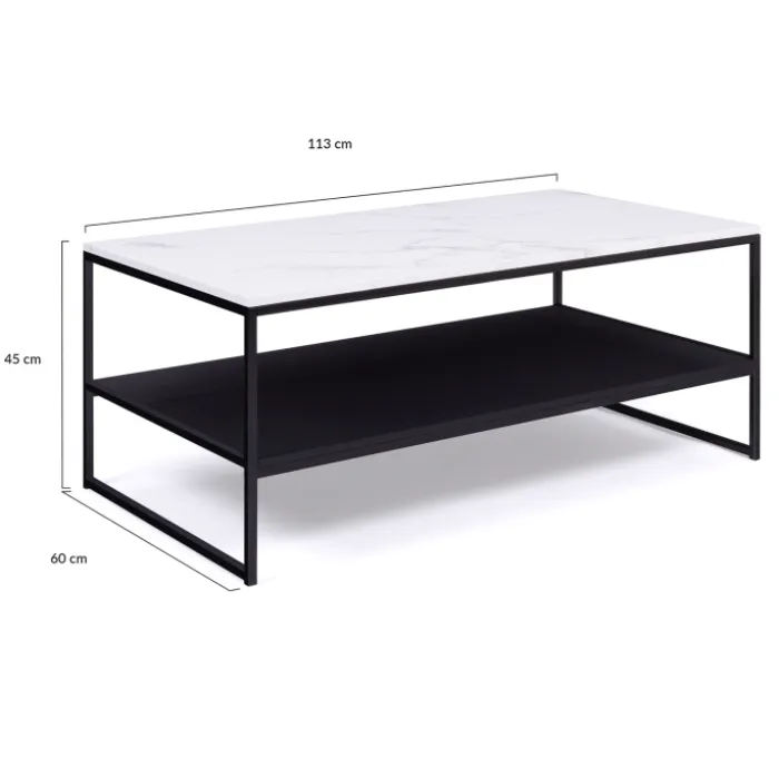 Table basse effet marbre double plateau