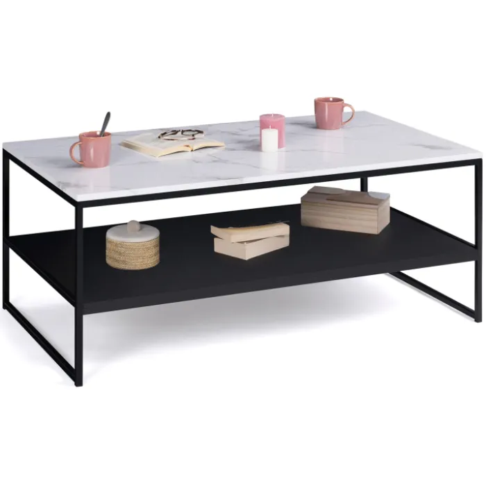 Table basse effet marbre double plateau