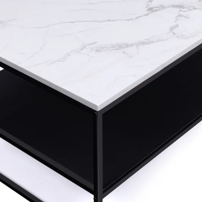Table basse effet marbre double plateau