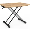 Table basse extensible relevable en table à manger rectangulaire bois et noir design industriel