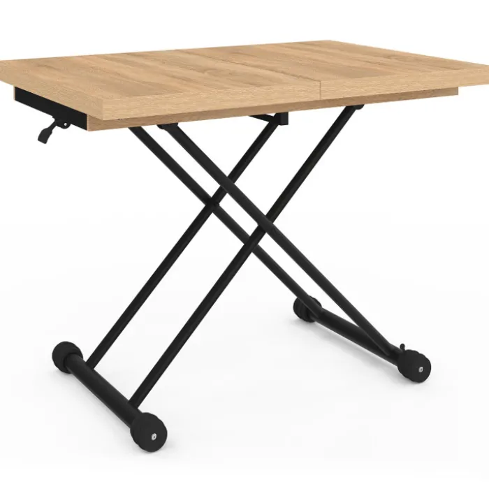Table basse extensible relevable en table à manger rectangulaire bois et noir design industriel