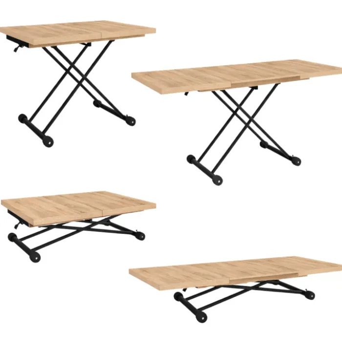 Table basse extensible relevable en table à manger rectangulaire bois et noir design industriel