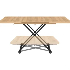 Table basse extensible relevable en table à manger rectangulaire bois et noir design industriel