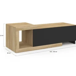 Table basse extensible rectangulaire 100-130 cm 1 porte bois et noir