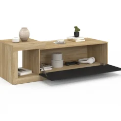 Table basse extensible rectangulaire 100-130 cm 1 porte bois et noir