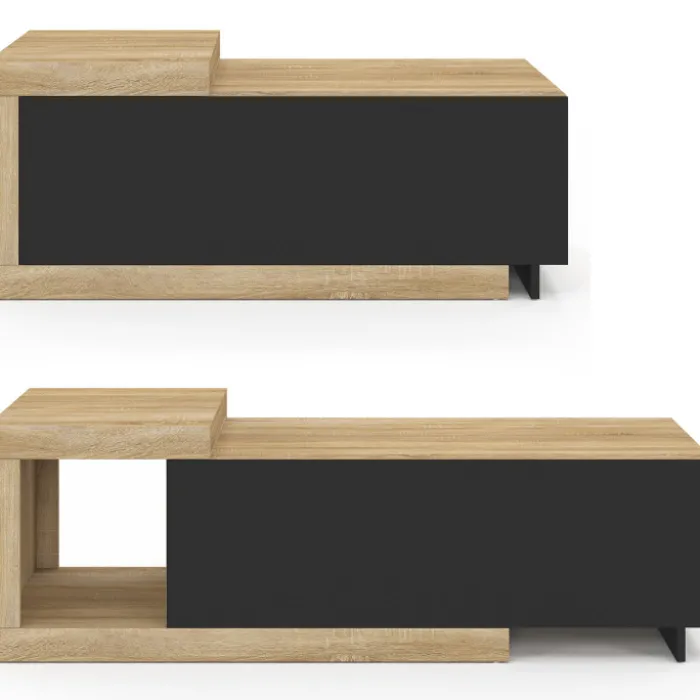 Table basse extensible rectangulaire 100-130 cm 1 porte bois et noir