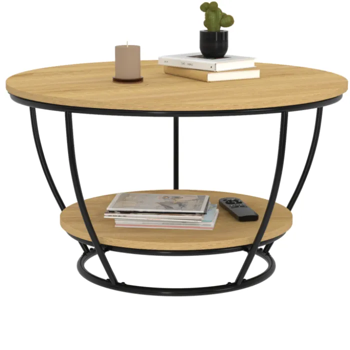 Table basse filaire ronde double plateau