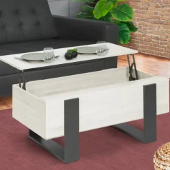 Table basse industrielle relevable bois gris