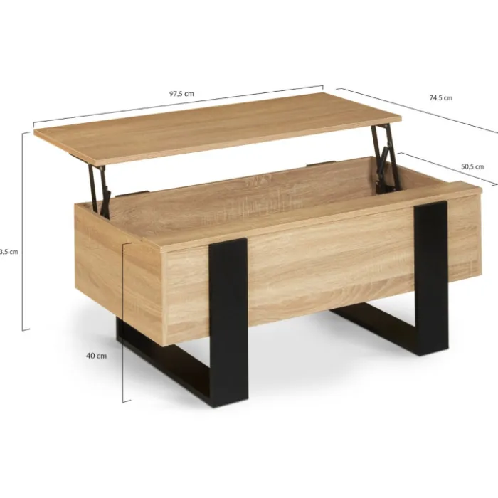 Table basse industrielle relevable bois et noir
