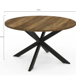 Table basse industrielle ronde 70 cm pied araignée noir bois foncé