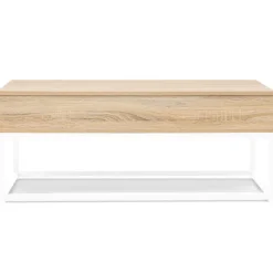 Table basse industrielle blanche et bois avec plateau relevable