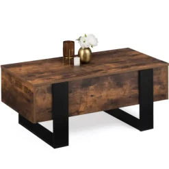 Table basse industrielle relevable bois effet vieilli et noir