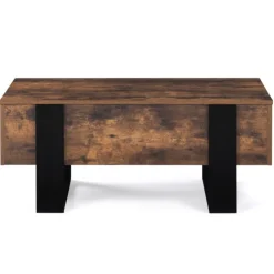 Table basse industrielle relevable bois effet vieilli et noir