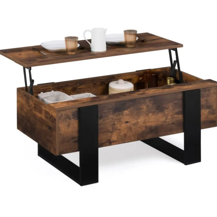 Table basse industrielle relevable bois effet vieilli et noir