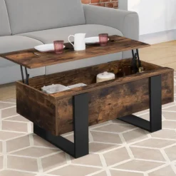 Table basse industrielle relevable bois effet vieilli et noir