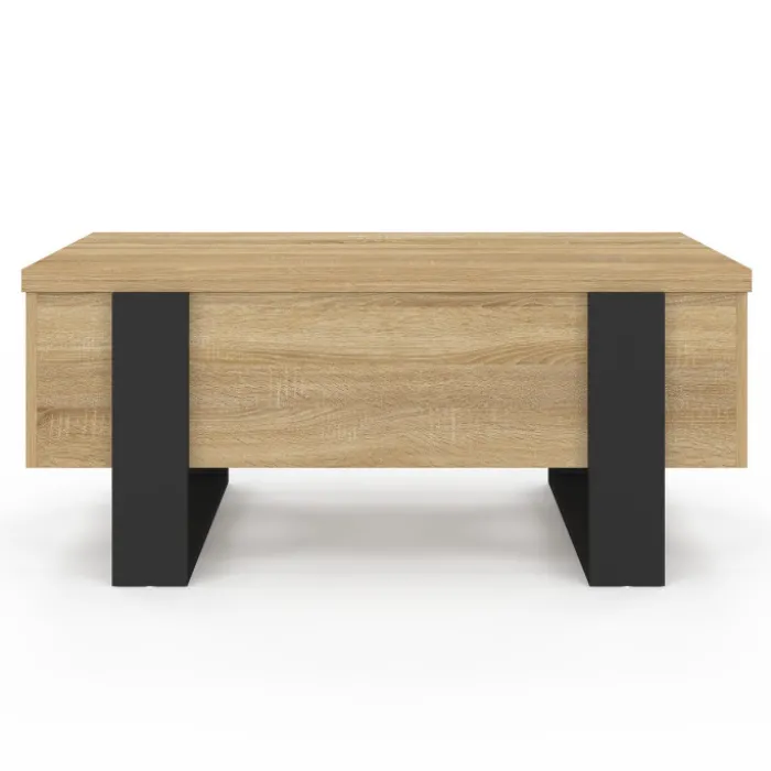 Table basse industrielle convertible en table à manger bois et noir