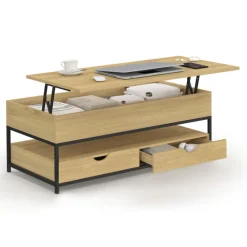 Table basse industrielle rectangulaire plateau relevable
