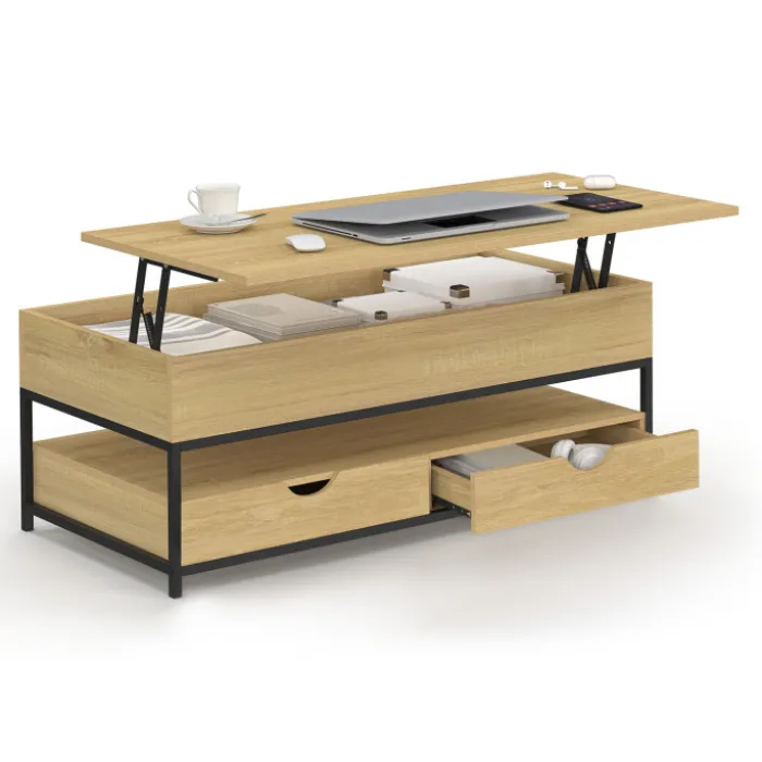 Table basse industrielle rectangulaire plateau relevable