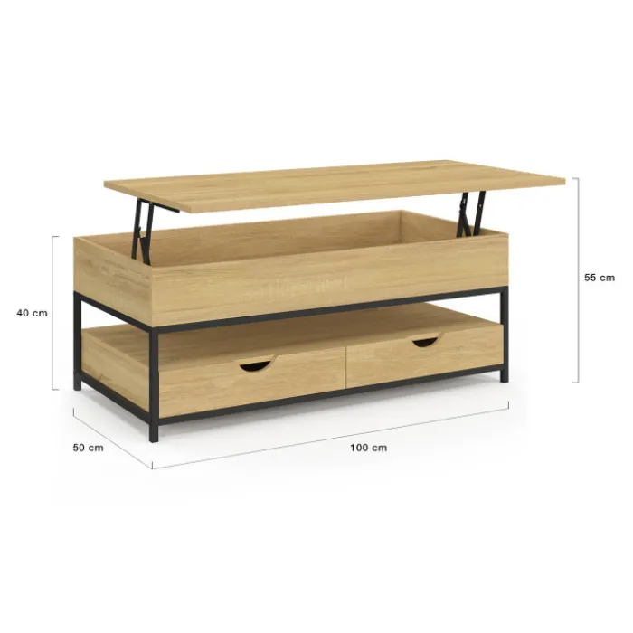 Table basse industrielle rectangulaire plateau relevable