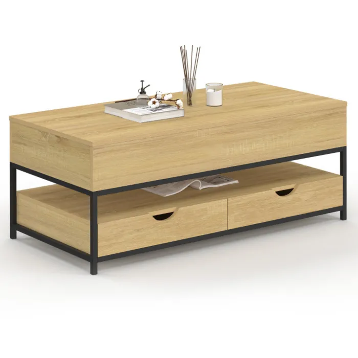 Table basse industrielle rectangulaire plateau relevable