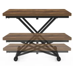 Table basse industrielle relevable bois foncé et noir