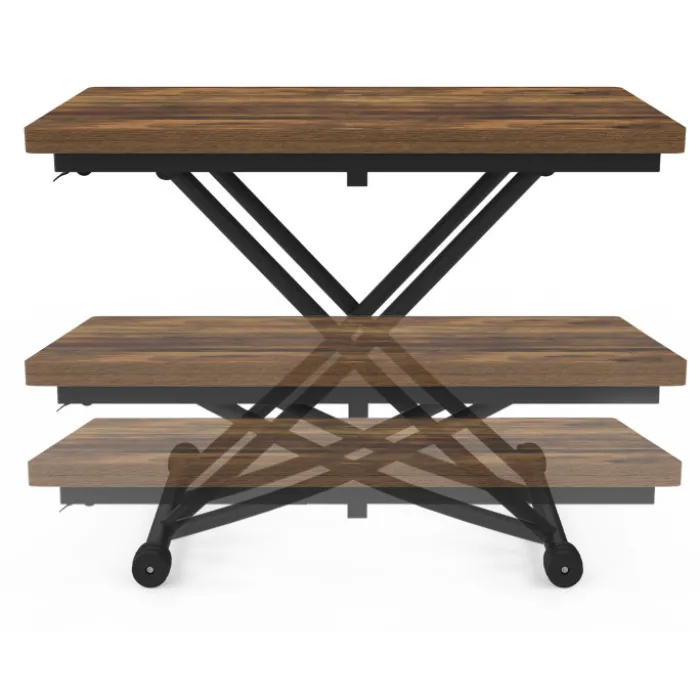 Table basse industrielle relevable bois foncé et noir