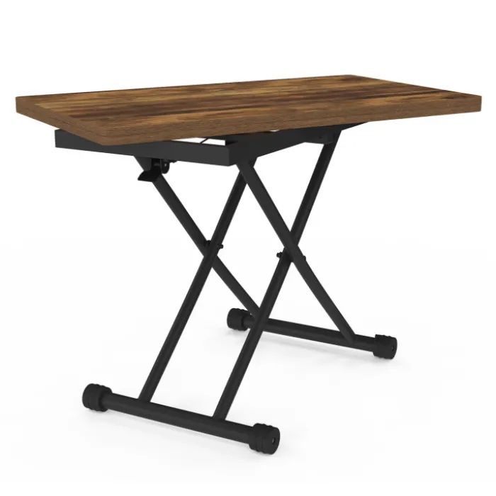 Table basse industrielle relevable bois foncé et noir