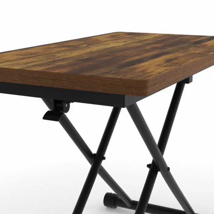 Table basse industrielle relevable bois foncé et noir
